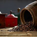 Coffee beans and vintage grinder
