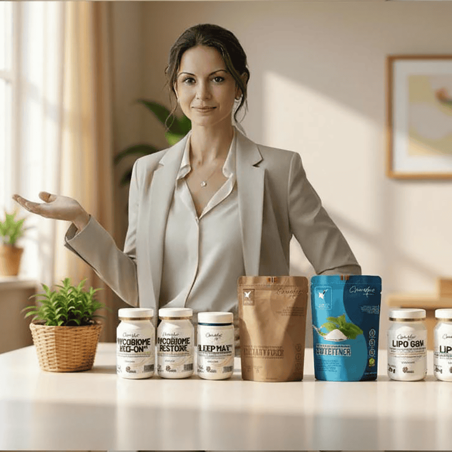 Claudia Münch med helsekostprodukter for forhandlere.