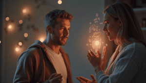 To personer som diskuterer kroppens avgiftningsprosesser med digitale ikoner.