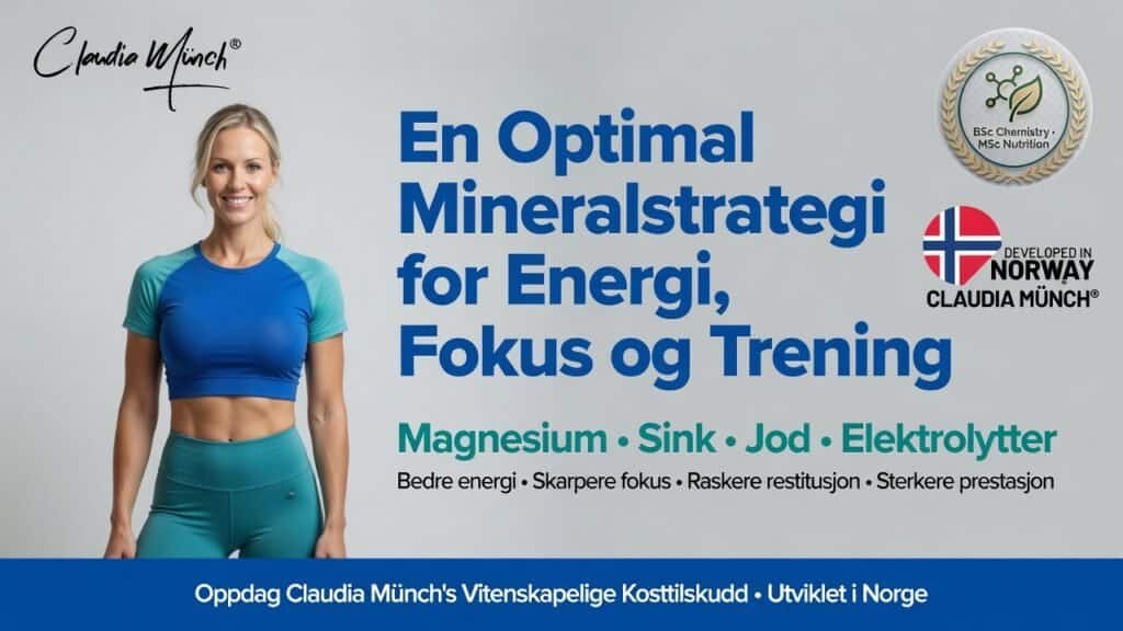 Kvinne i treningsklær smiler, fremmer mineraler for energi og fokus.