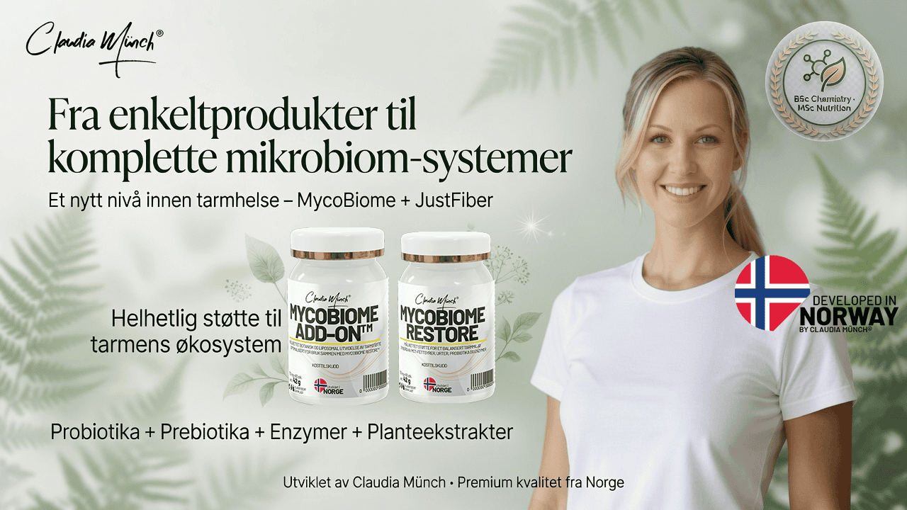 Naturlige mikrobiom-produkter for tarmhelse og ford&oslash;yelse, utviklet i Norge.