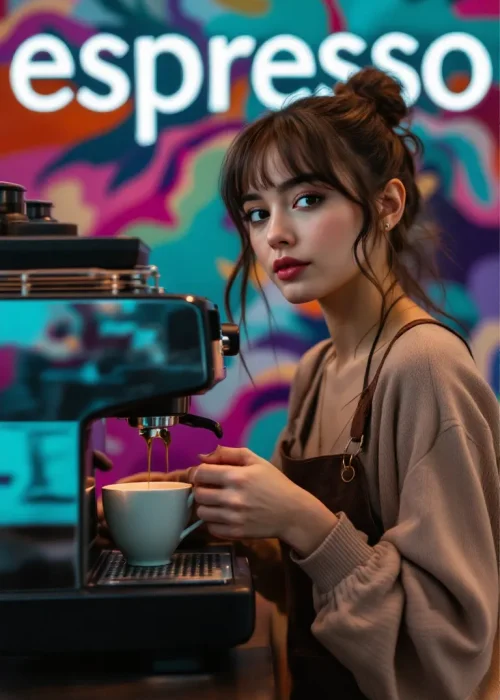 woman making espresso portrait